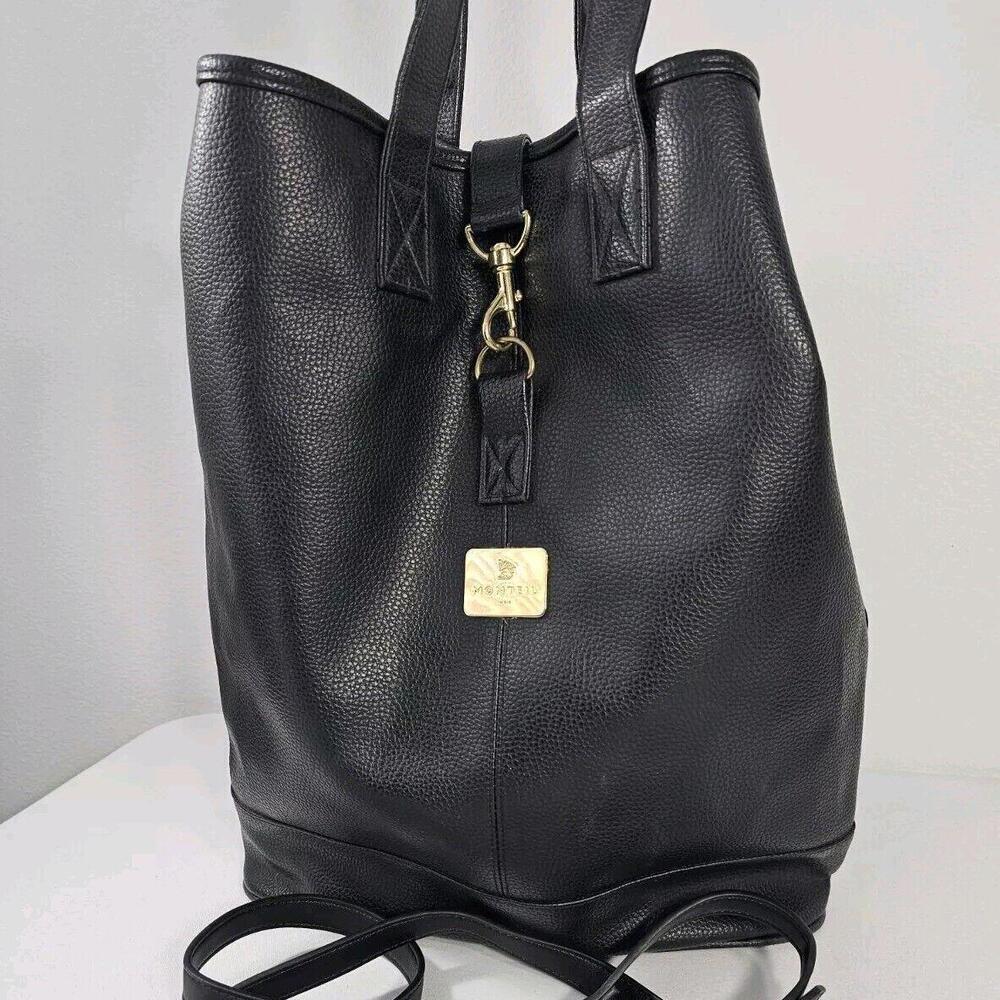 Germaine Monteil Paris Large Black Leather Tote Purse - Picture 1 of 13